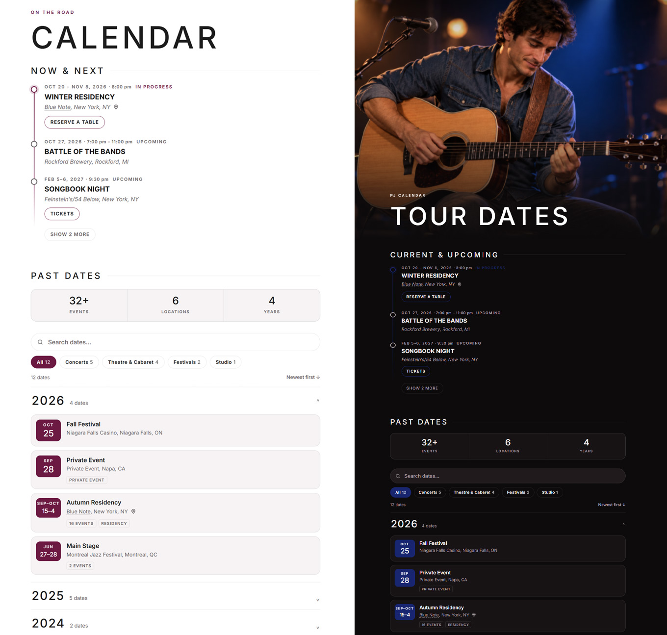 PJ Calendar tour dates list